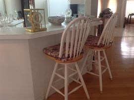 A pair of Oak and white barstool