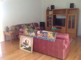 2 burgundy leather couches