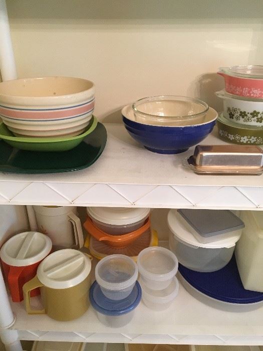 miscellaneous serving bowls and some Tupperware