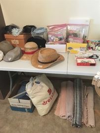 hats, rugs, sewing items