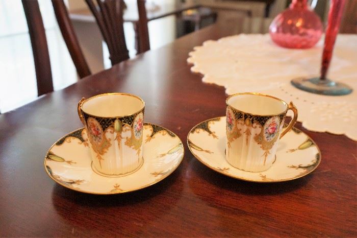 Pair of Limoges teacups and saucers