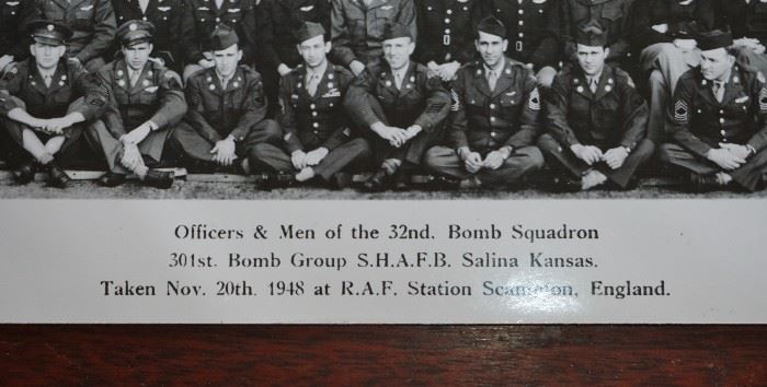 Officers and men of the 32nd, bomb squadron, 301st bomb group S.H.A.F.B., Salina, Kansas. Taken Nov. 20, 1948 at R.A.F. Station Scampton, England