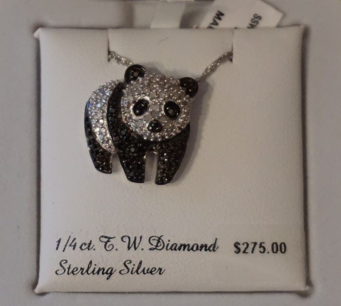 Sterling and diamond panda necklace