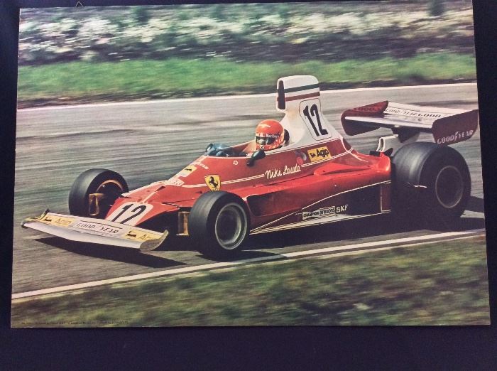 Niki Lauda Formula Car Mounted Print. 38 1/2" x 27". 