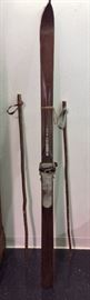 Antique Wood Skis, Model 672, 190 cm. Kandahar Bindings. Tree Branch Poles! 