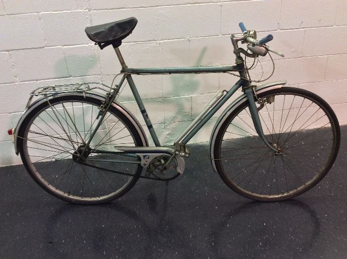 Rare Circa 1948 Peugeot Bicycle with Original Accessories! Made by Peugeot, Paris. 4-speed. Sturmey Archer Gear Shift, England, 3 or 4 Speed. Lucifer Aero Headlight, Switzerland. Lucifer Baby 700, Switzerland, F136642. Weinman Type 810 Brakes. Elvano Seat. Very hard to find in the U.S.A.