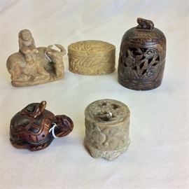 Carved Stone Boxes and Figurines