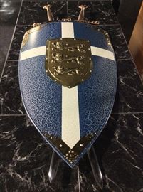Shield 29" H x 18 1/2" W. Two Swords, 40 1/2" L, Made in Spain.