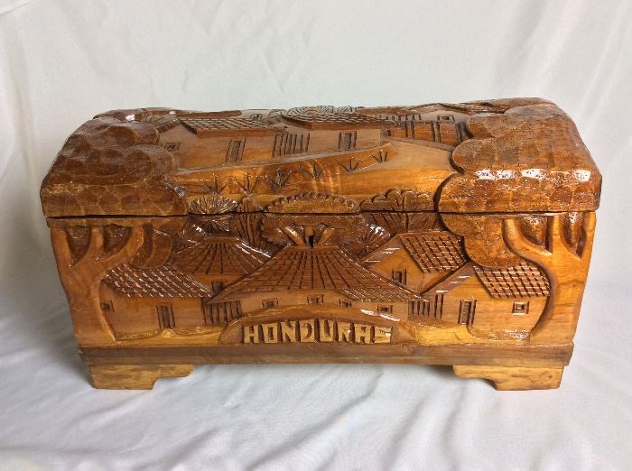 Honduras Carved Wood Chest, 24" W.