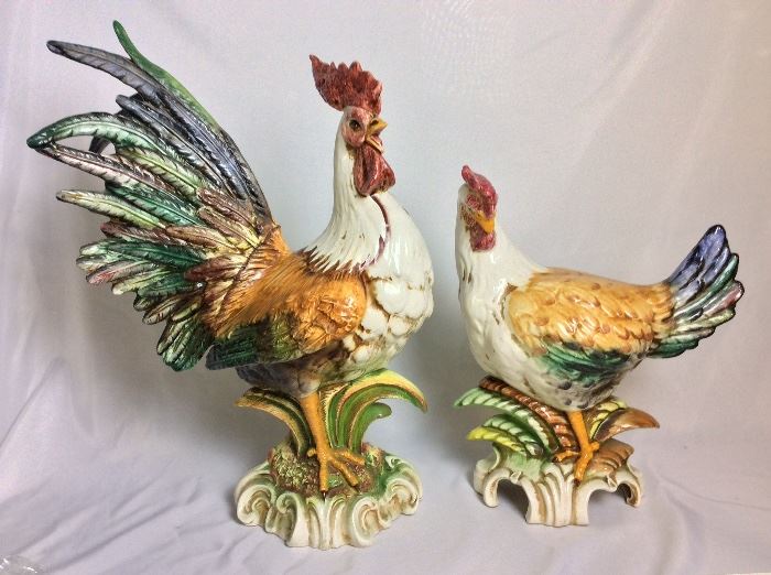 Porcelaine Rooster and Chicken from Italy. 