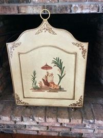 Fireplace Screen with Asian Painting. 