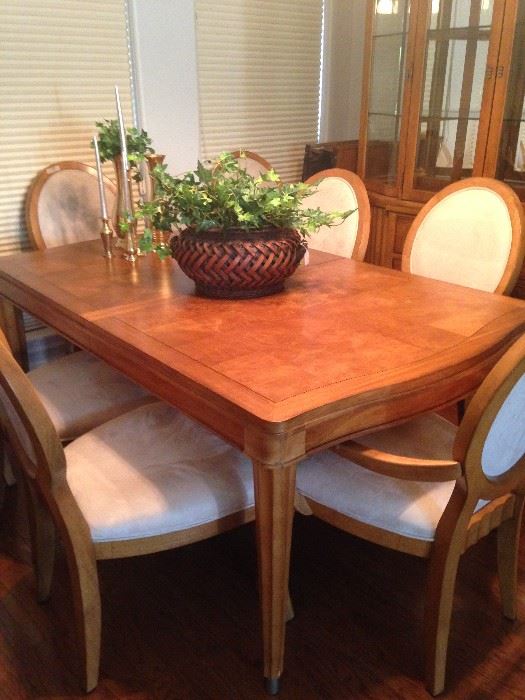 Fine looking Danish Modern dining table with 8 upholstered chairs