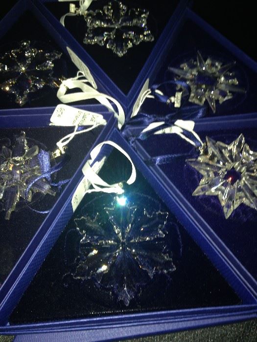 Beautiful Swarovski Christmas ornaments in their original boxes