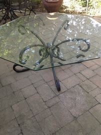 Custom made patio table base and octagon shaped glass