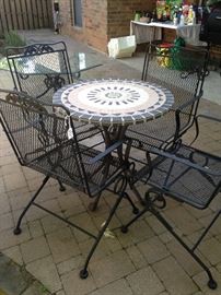 Mosaic top patio table and 4 spring chairs