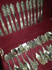 Baroque silver plate dinnerware in case