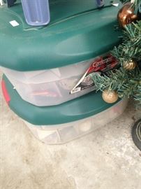Christmas ornaments and storage bins