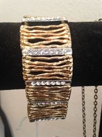 Glamorous gold colored and rhinestone bracelet