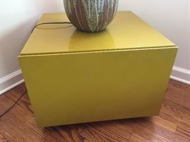 2. Ochre Cube Wood Accent Table w/ 1 Drawer (24'' x 25'' x 18'')