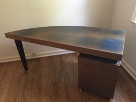 7. Contemporary Curved Wood Desk Top w/ Highgloss Finish w/ 3 Drawers (65'' x 26'' x 30'')