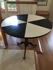 41. Black and White Formica Round Tilt Top Table w/ Black Wrought Iron Drafting Table Antique Base (36'' x 30'') 