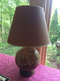47. Ceramic Globe Lamp on Wood base (26'')