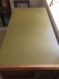 53. Jens Risom Design Inc. Executive Desk w/ 4 Drawers  & Olive Green Leather Top (70'' x 37'' x 25'')