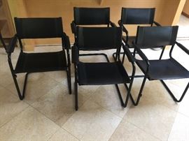 44. 5 Black Leather Strap Armchairs w/ Metal Base (24'' x 22'' x 32'')