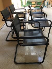 44. 5 Black Leather Strap Armchairs w/ Metal Base (24'' x 22'' x 32'')