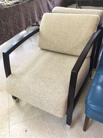 38. Pair of Malena Tan Upholstered Arm Chairs by Jon Gasca for Design Within Reach (25'' x 34'' x 28'') 