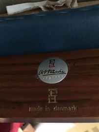 39. Pair of Florence Knoll Blue Tufted Parallel Chairs w/ Walnut Frame Base (24'' x 32'' x 36'')