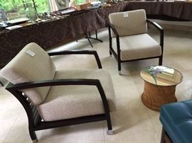 38. Pair of Malena Tan Upholstered Arm Chairs by Jon Gasca for Design Within Reach (25'' x 34'' x 28'') 