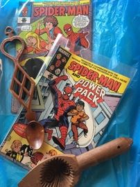 1984 & '87 PROMO SPIDER-MAN COMICS.  WELCH MARRIAGE SPOON & HAND CARVED MOLD