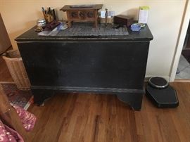 Fantastic antique blanket box very dark green 