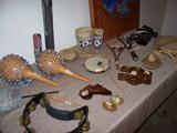 Rattles, clanging things, all sorts of percussion instruments.....