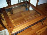 Nice Pine and tempered glass coffee table - wrought iron base. We have other side tables in this style.