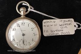  P.F Bartlett 17 Jewels A.W.W. Company Waltham Coin Pocket Watch Waltham, Mass 