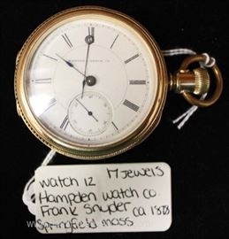  Pocket Watch by “Hampden Watch Company Frank Snyder Springfield Mass. circa 1878 