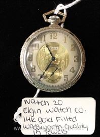  14 Karat Gold Filled 15 Jewels Wadsworth Quality Pocket Watch by “Elgin Watch Company” 