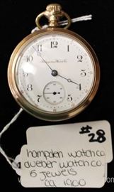  15 Jewel Pocket Watch Hampden Watch Company Dueber Watch Company circa 1900 