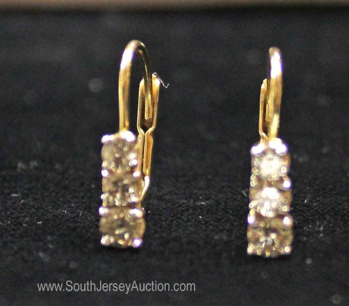  14 Karat Gold 3 Diamond Stone Lever Back Earrings 