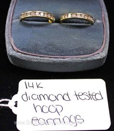  14 Karat Gold Diamond Hoop Earrings 