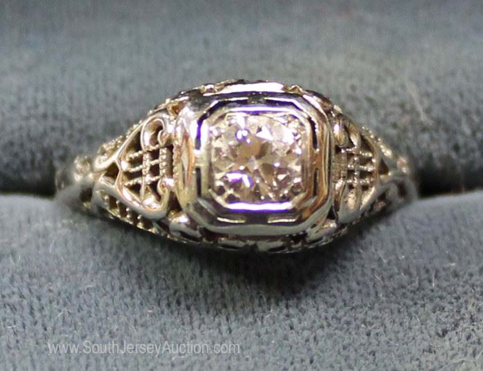  14 Karat White Gold and Diamond Vintage Ring 