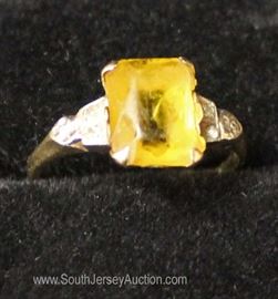  10 Karat Yellow Gold and Yellow Stone with Diamonds Ring 