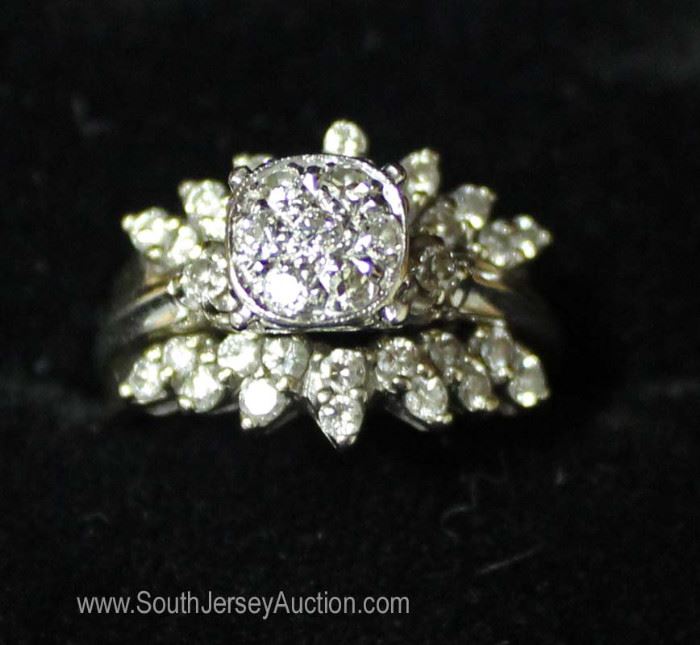 14 Karat White Gold 2 Piece Diamond Engagement Wedding Band Ring Set 