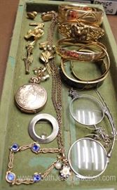 Tray Lot of Gold Filled Jewelry Including ANTIQUE Bracelets, ANTIQUE Brooch, Cuff Links, Glasses and More
Located Inside – Auction Estimate $40-$80
