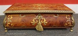 BEAUTIFUL Elaborate Inlaid French Music Box Jewelry Box with Key in Working Condition Made in Italy Sorrento Specialty Limited with Saint Croix Switzerland Music Player
Located Inside – Auction Estimate $200-$400
