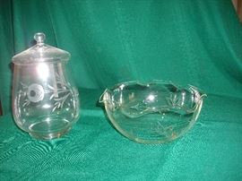 Beautiful clear glass canister and bowl