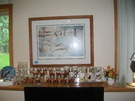 Pheasant  picture,  glasses, mugs and a plate