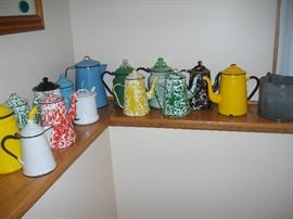 Fabulous enamelware coffee pots.  Very unusual
